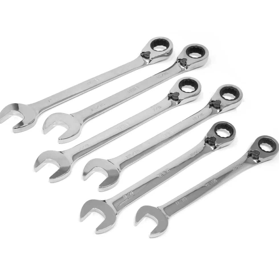WEN WR132 13-Piece Professional-Grade Reversible Ratcheting SAE Combination Wrench Set with Storage Rack