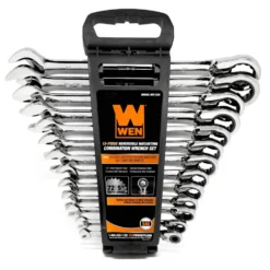 WEN WR132 13-Piece Professional-Grade Reversible Ratcheting SAE Combination Wrench Set with Storage Rack